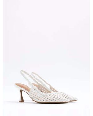River Island Woven Sling Back Heeled Court Shoes - White