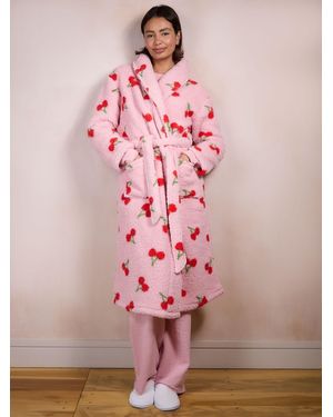 Threadbare Stripe Borg Dressing Gown - Pink