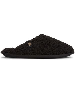 Tommy Hilfiger Monogram Faux Fur Slippers - Black