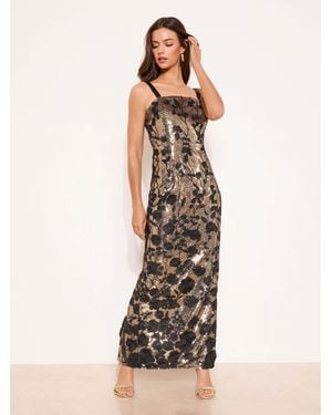 Lipsy Petite Premium Floral Embriodered Sequin Maxi Bodycon Dress - Blue