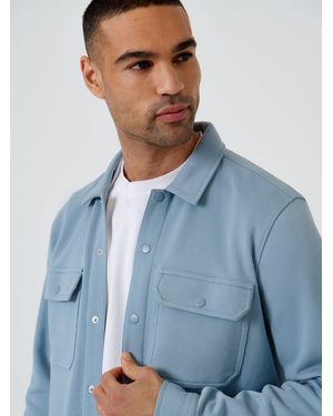 Threadbare Pique Popper Fastening Shacket - Blue