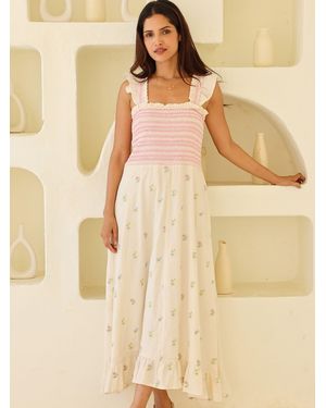 Aspiga Rhianna Embroidered Flutter Sleeve Dress - Natural