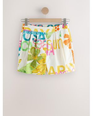 Next Linen Rich Postcard Print Shorts - Grey