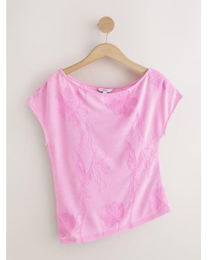 Next Short Sleeved Cornelli Drape Top - Pink
