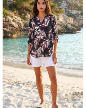 Roman Textured Leaf Puff Print Shirt - Blue