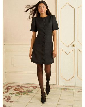 Love & Roses Boucle Button Front Scallop Mini Dress - Natural