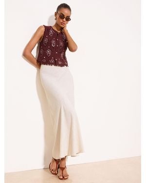 Lipsy Petite Touch Of Linen Midi Bias Skirt - Pink