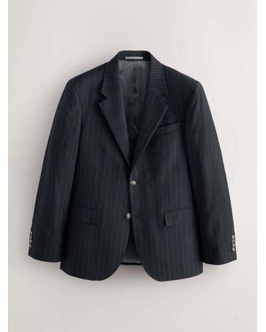 Next Slim Fit Signature Stripe Empire Mills British 100% Wool Suit Jacket - Blue