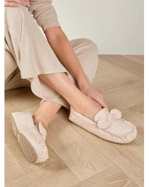 Totes Isotoner Linen Bow Moccasin Slippers - Natural