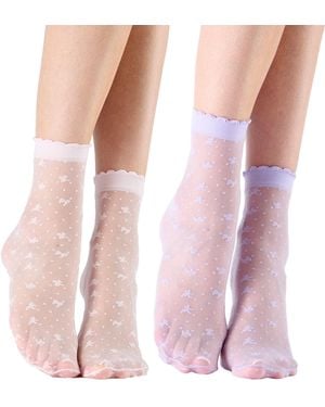 Pretty Polly Pretty Polly Bow Pattern Sheer Socks 2 Pack - Pink