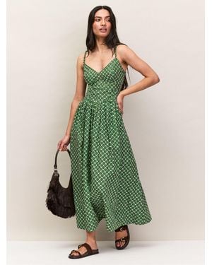 Ro & Zo Fan Print Beaded Strap Dress - Green