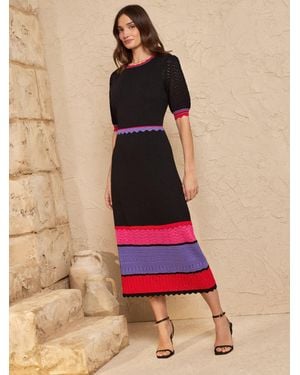 Love & Roses Love & Roses Scallop Detail Striped Knitted Midi Dress - Black