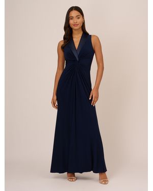 Adrianna Papell Jersey Tuxedo Gown - Blue