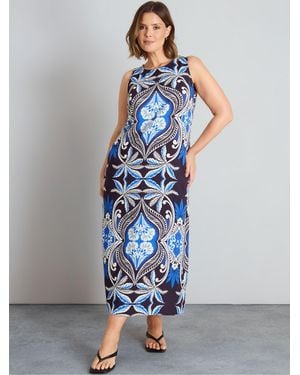 Live Unlimited Placement Print Sleeveless Maxi Dress - Blue