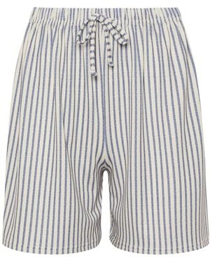 M Com Stripe Tie Waist Shorts - Gray