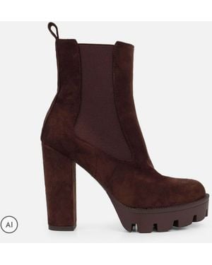 SIMMI Suede Chunky Platform Block Heel Boots - Brown