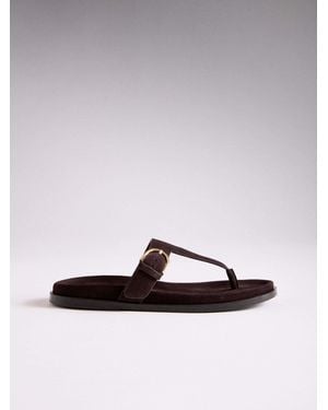 The Set Premium Toe Thong Footbed Sandals Suede - White