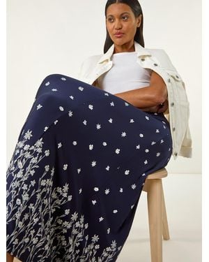 Roman Floral Border Print Stretch Skirt - Blue