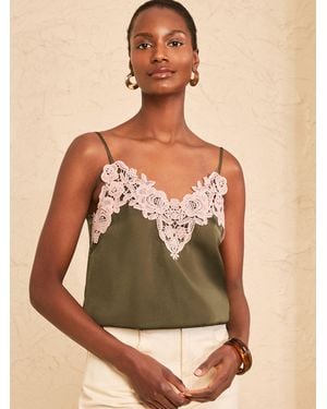 Love & Roses X Binky Khaki Lace Trim Satin V-Neck Camisole - Natural