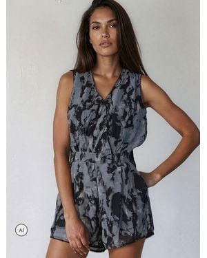 Religion Gem Playsuit With Lace Hem And Neck Trim Floral - Grey