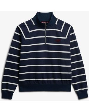 Superdry Athletic Essentials Stripe Half Zip Sweater - Blue