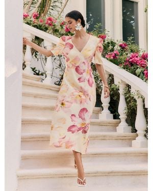 Friends Like These Satin Ruched Short Sleeve Midi Dress - Multicolor