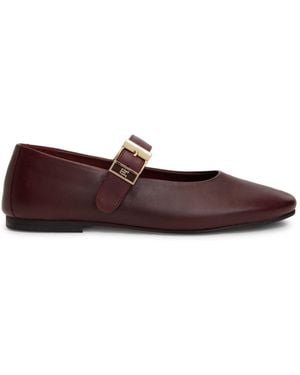 Tommy Hilfiger Leather Buckle Mary Jane Ballerinas - Brown