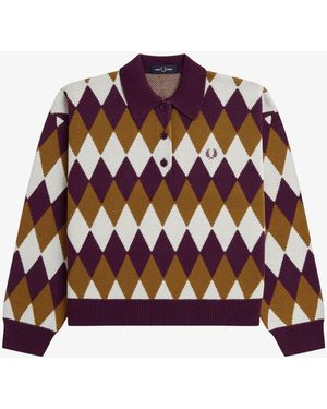 Fred Perry Diamond Jacquard Knitted Sweater - Red