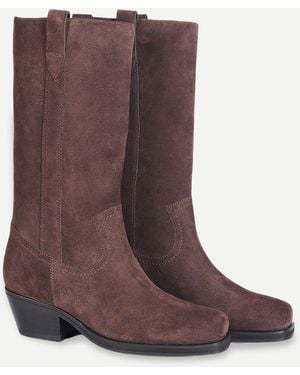 OFF THE HOOK Ritchie Suede Leather Western Mid Calf Boots - Purple