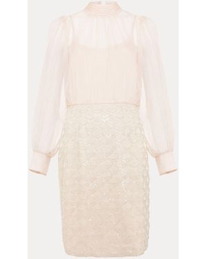 Phase Eight Amina Sequin Skirt Chiffon Top Dress - Natural