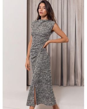 Lipsy Petite Textured Boucle Look Sleeveless Smart Midi Dress - Gray