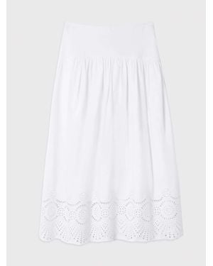 Whistles Broderie Cotton Midi Skirt - White