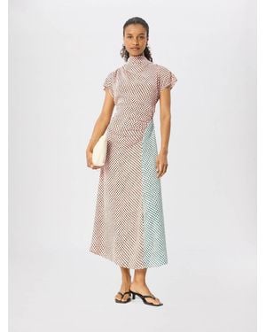 Whistles Petite Graphic Check Cowl Neck Dress - White