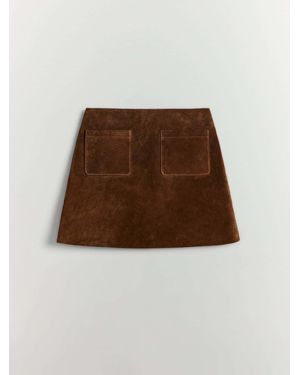 BHOEM Real Suede Leather Mini Skirt - Brown