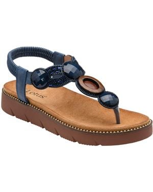 Lotus Toe Thong Wedge Sandals - Blue