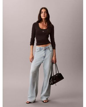 Calvin Klein Ribbed Cotton Long Sleeve Top - Black