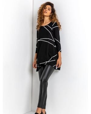 Roman Linear Print Hanky Hem Shirt - Schwarz