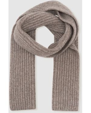 Reiss Arwel - Taupe Brown Melange Wool-blend Rib-knit Scarf, One - Gray