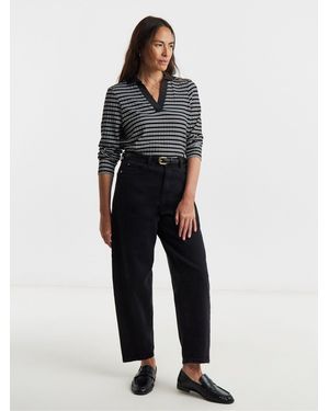 JD Williams Ribbed Stripe Long Sleeve Polo Shirt - Blue