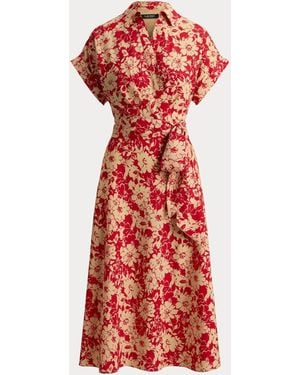 Ralph Lauren Floral Belted Crepe Dress - Red