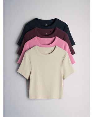 The Set 4 Pack Ribbed Cropped T-Shirts Dark/Plum//Taupe - Pink