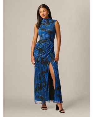 Adrianna Papell Metallic Crinkle Draped Gown - Blue