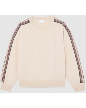 Reiss Carli - Neutral/pink Wool-cashmere Side-stripe Jumper, L (us 12-14) - Natural