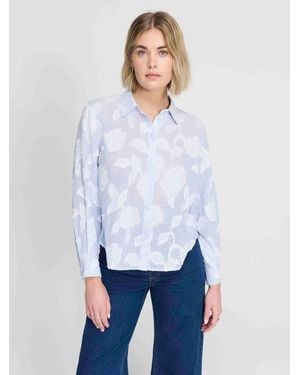 Finery London Heidi Floral Stripe Relaxed Fit Collared Shirt - White
