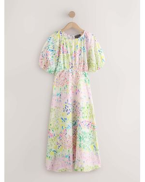 Next Floral National Trust X Puff Sleeve Midi Dress - White