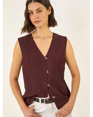 Roman Crinkle Button Front Blouse - Purple