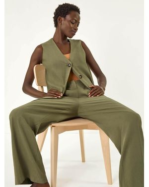 Roman Smart Twill Wide Leg Pocket 100% Cotton Trousers - Green