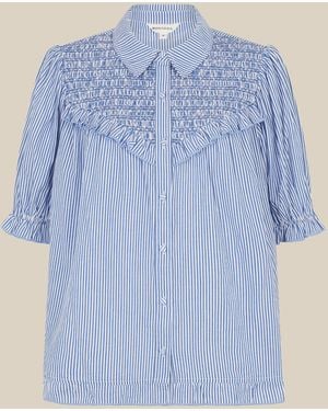 Monsoon Laney Smocked Stripe Blouse - Blue