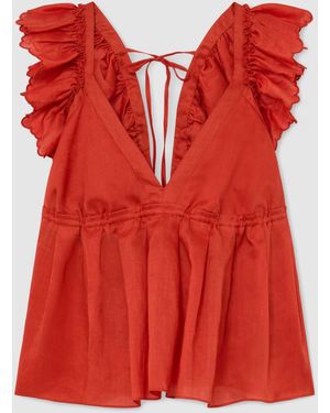 Reiss Ruffle Trim Side-Tie Babydoll Top - Red