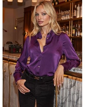 Sosandar Satin Shirt - Purple